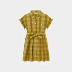 BONPOINT Robe En Voile Tissé Teint Fille Jaune Acide