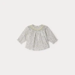 BONPOINT Blouse Smockée Griotte Gris Clair